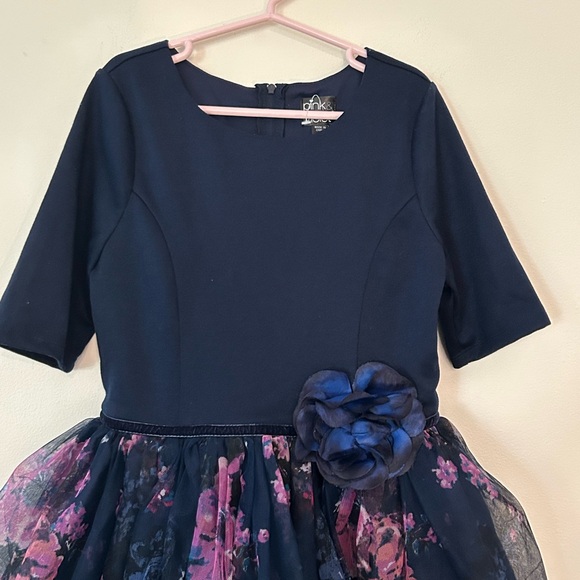 Pink & Violet Girls Sz 12 Navy Blue w/Pink Flowers Party Dress. Fluffy Tulle. - Picture 2 of 10